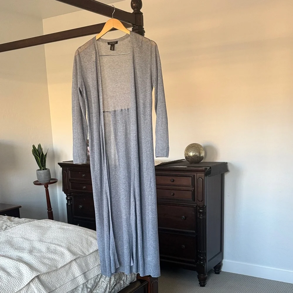 White House Black Market Ribbed light weight blue Duster size L - Picture 1 of 4